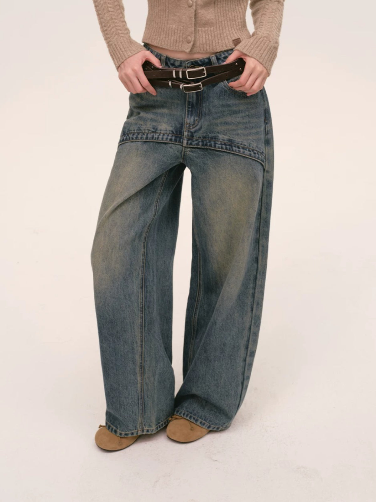 Vintage Layered Wide Leg Jeans