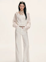 Washed Cotton Wide Leg Jeans