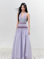 Lurex Halter V-Neck Backless Maxi Dress