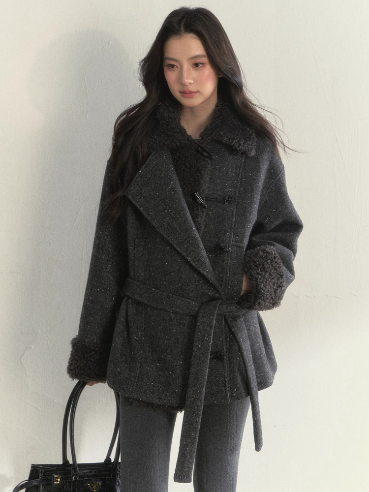 Fleece-Trim Wool Coat