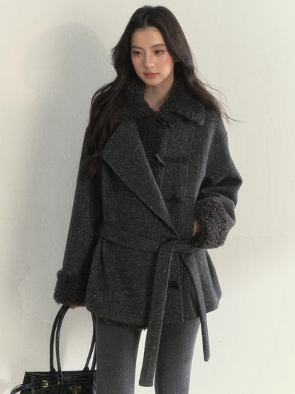 Fleece-Trim Wool Coat