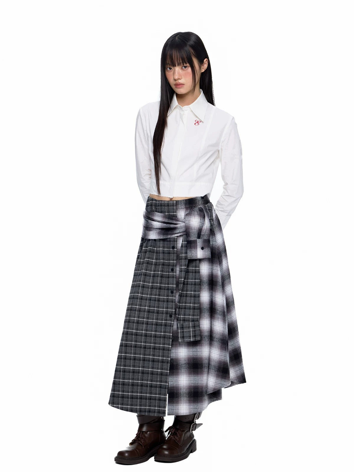 Plaid Waist A-Line Skirt