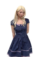 Striped Puff Sleeve A-Line Dress