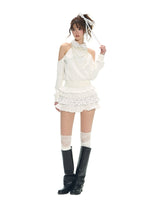 White Spliced Halter 2-in1 Top