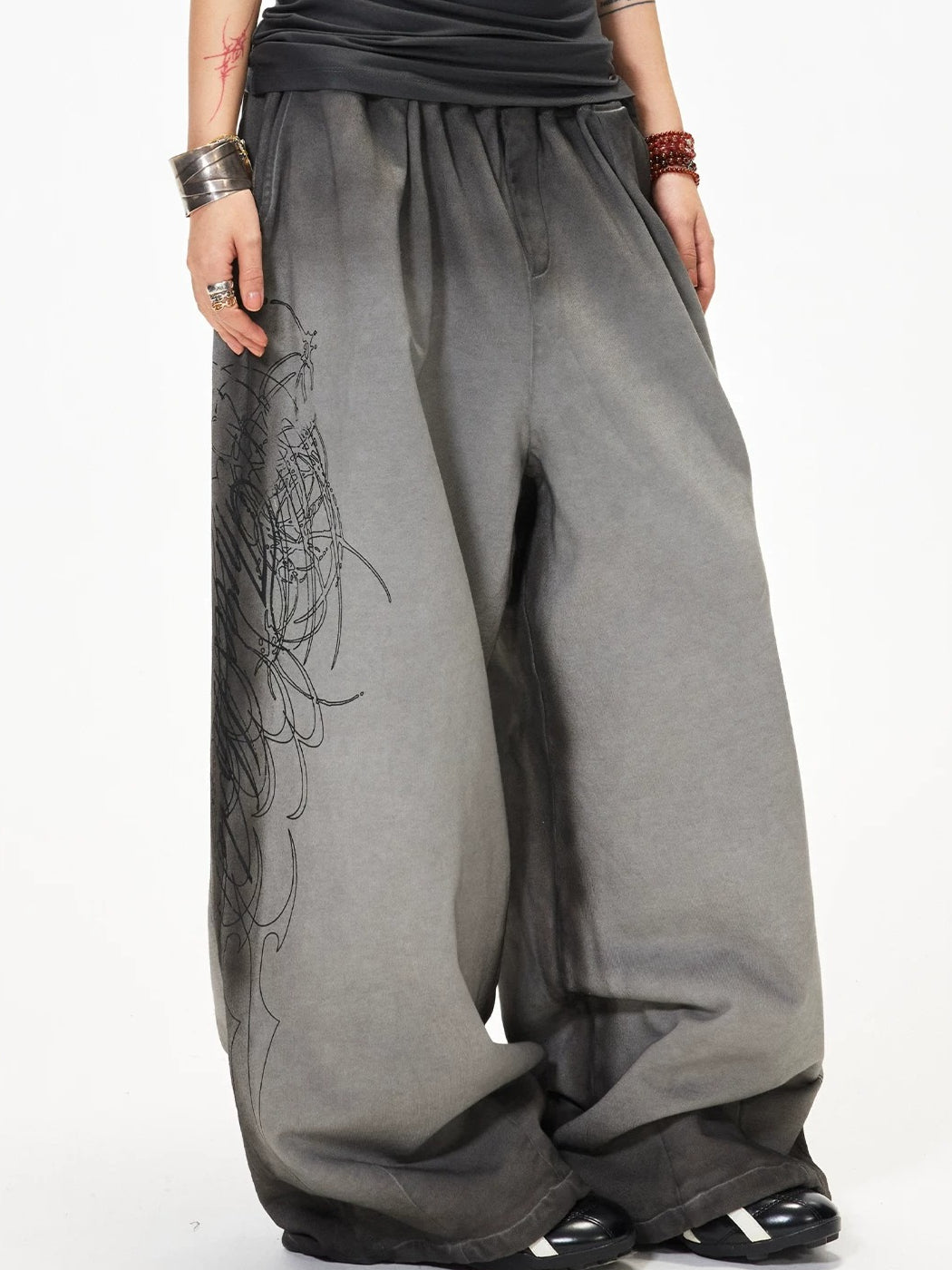 Embroidered Wide Leg Pants