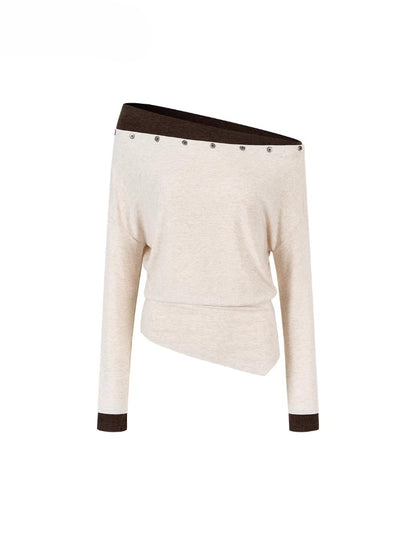 Contrast Off-Shoulder Irregular Knit Top