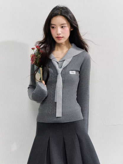 Navy Collar Knit Blouse