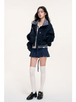 Wool Blend Knit Trim Down Jacket