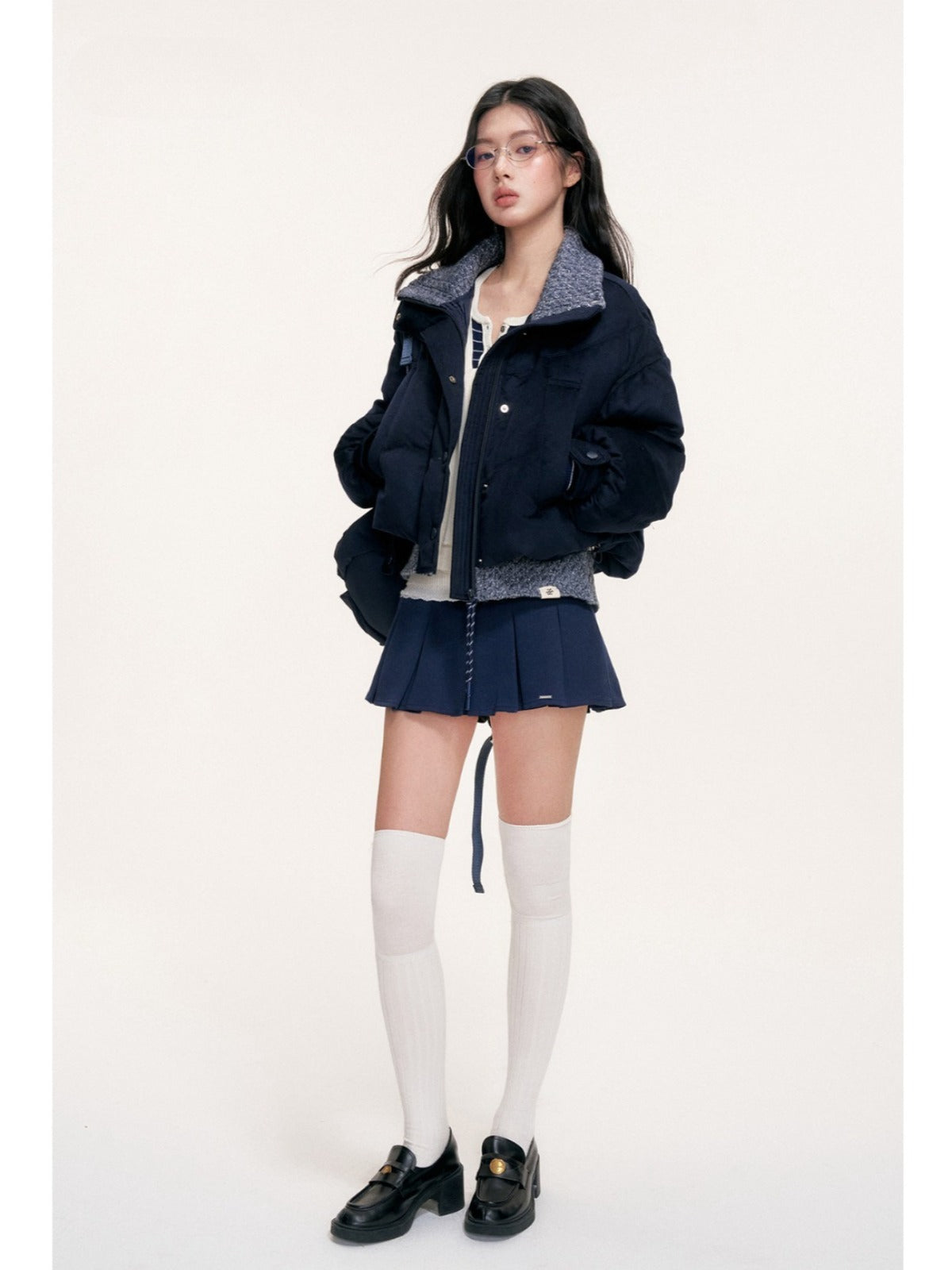 Wool Blend Knit Trim Down Jacket