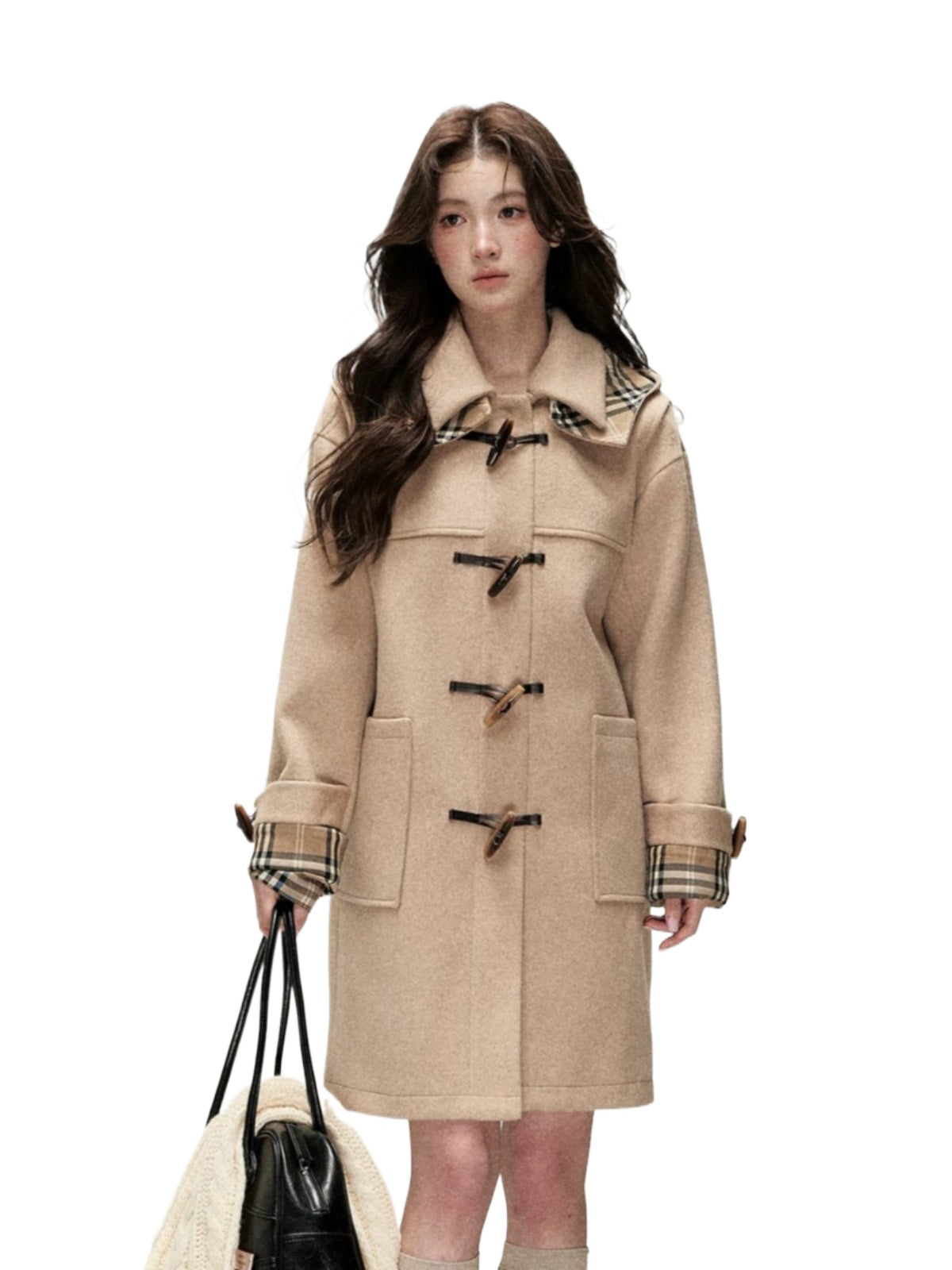 Plaid Hooded Wool Duffle Coat