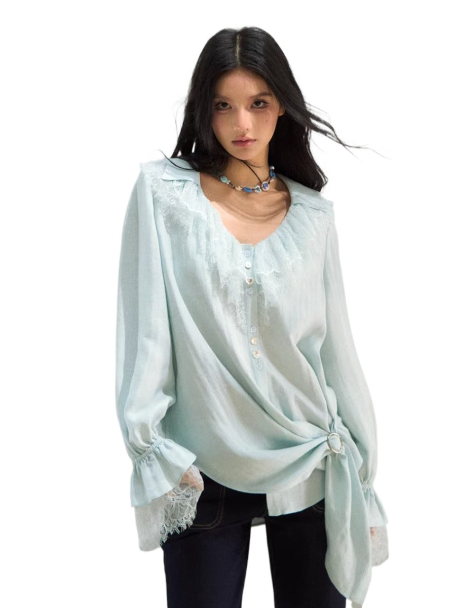 Lace Trim Lyocell Blouse