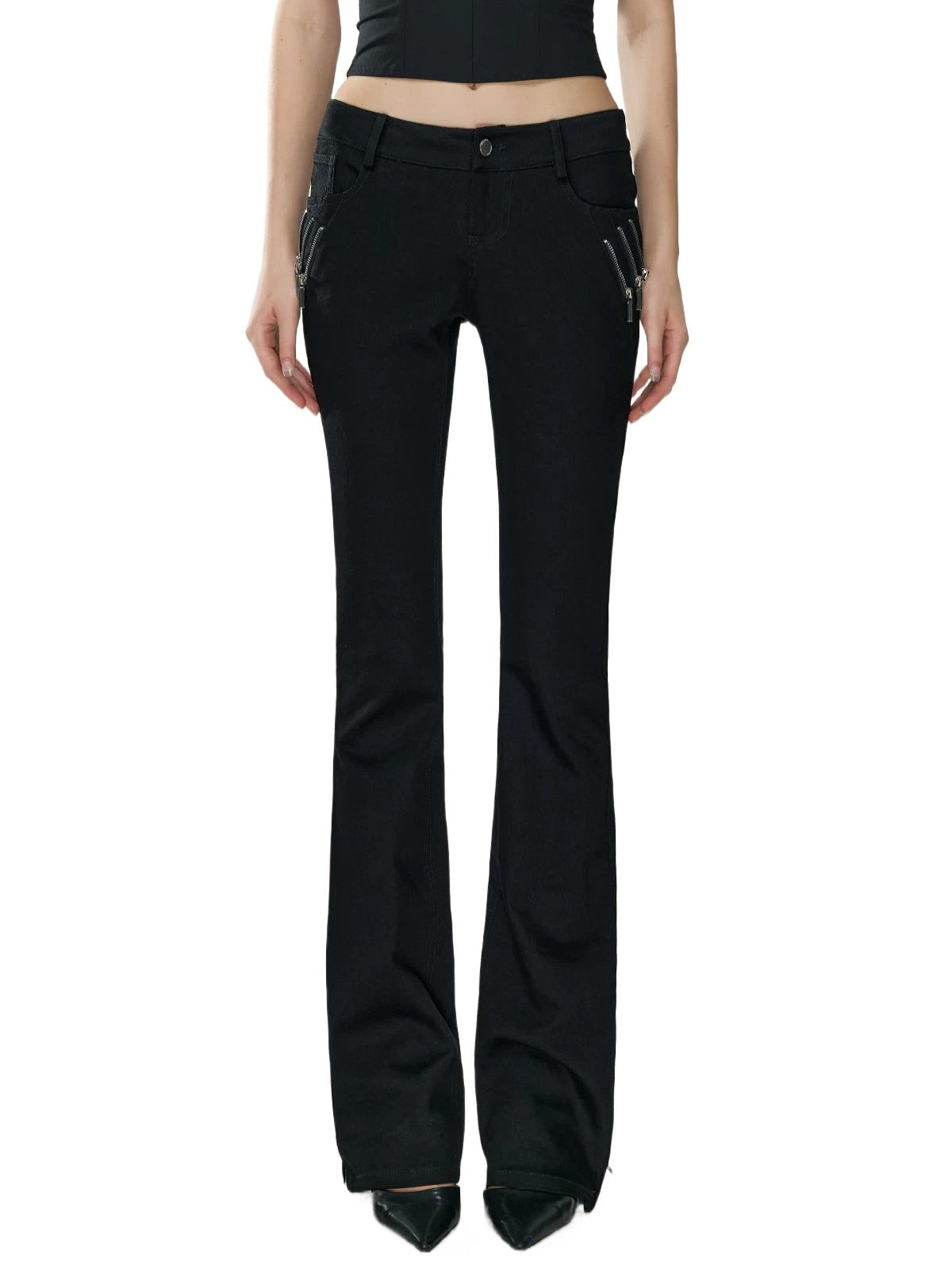 Black Low-Rise Slit Pants