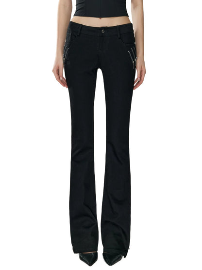 Black Low-Rise Slit Pants