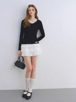 Polka Dot Mesh Wool Blend Knit Top