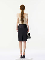 Satin Ruched Midi Skirt