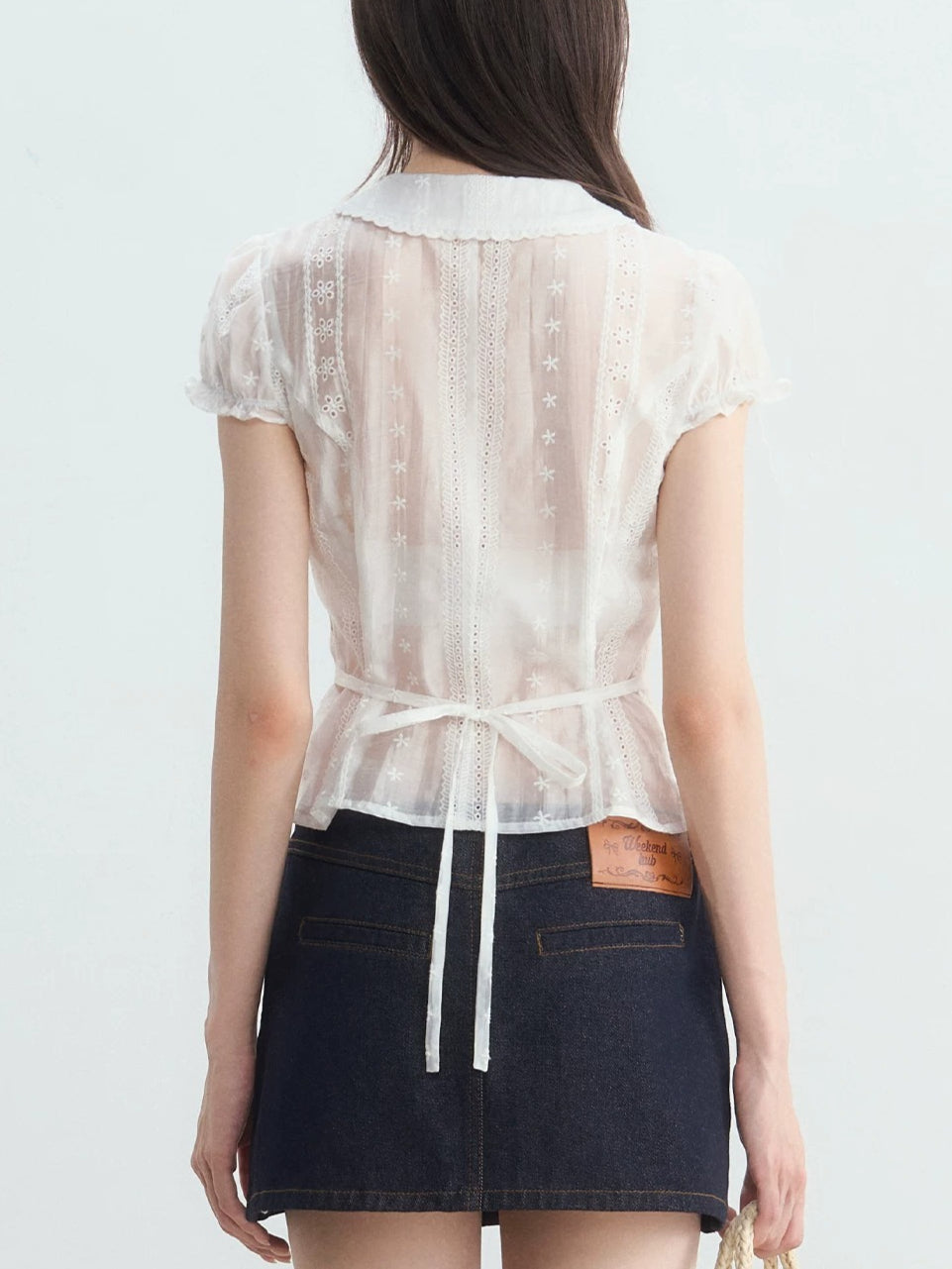 Eyelet Doll Collar Blouse &amp; Skirt Set