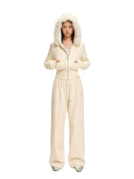 Gradient Rhinestone Cotton Knit Wide-Leg Pants