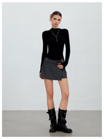 Asymmetric Mock-Layer Heart-Button Skirt