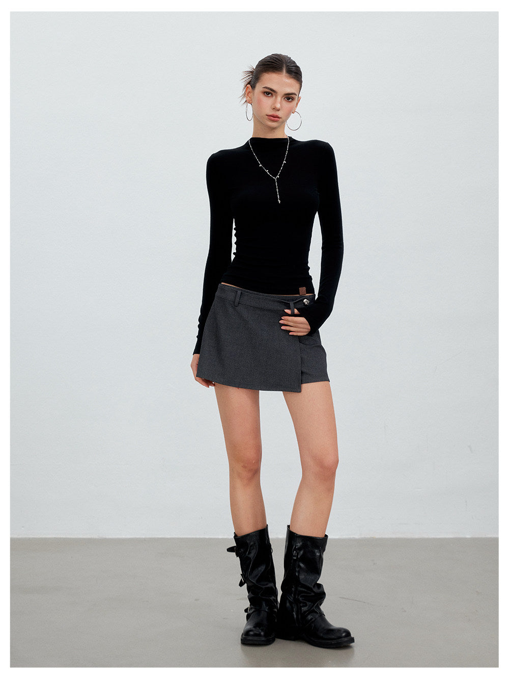 Asymmetric Mock-Layer Heart-Button Skirt