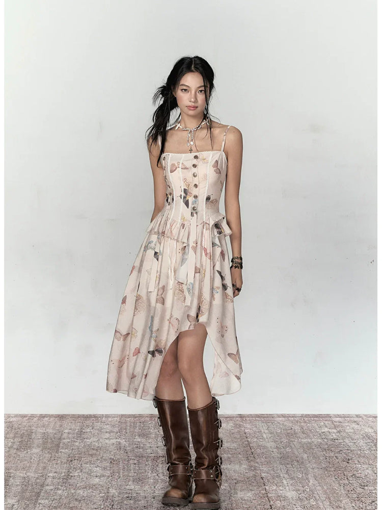 Butterfly Print Irregular Hem Dress