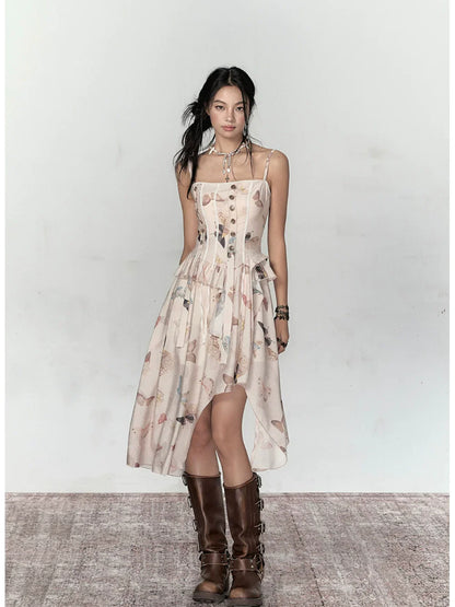 Butterfly Print Irregular Hem Dress