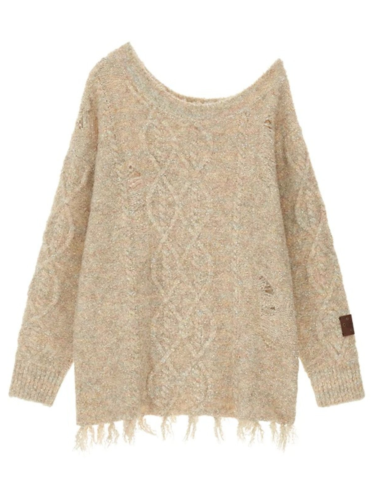 Off-Shoulder Fringe Knit Sweater