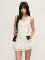 White Ruffle Halter Mini Dress