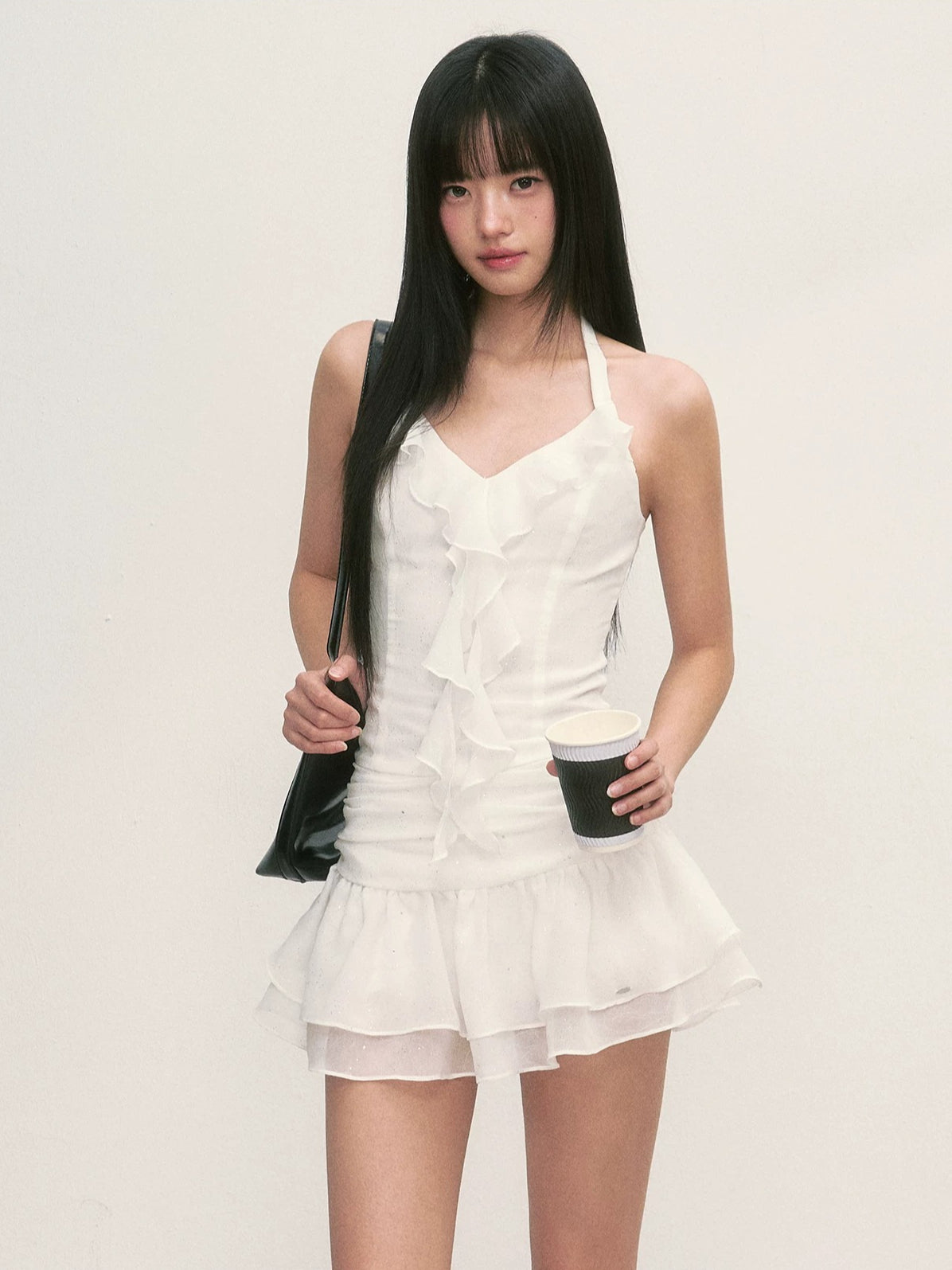 White Ruffle Halter Mini Dress