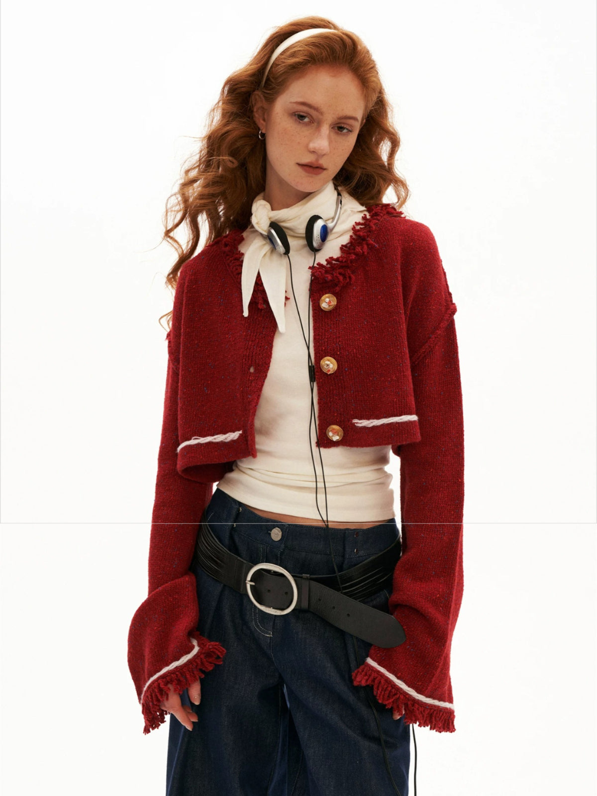 Wool Cropped Bell Sleeve Cardigan