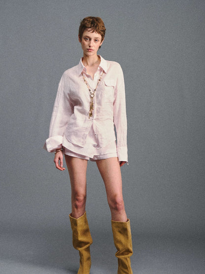 Pink Linen Shirt &amp; Shorts Set
