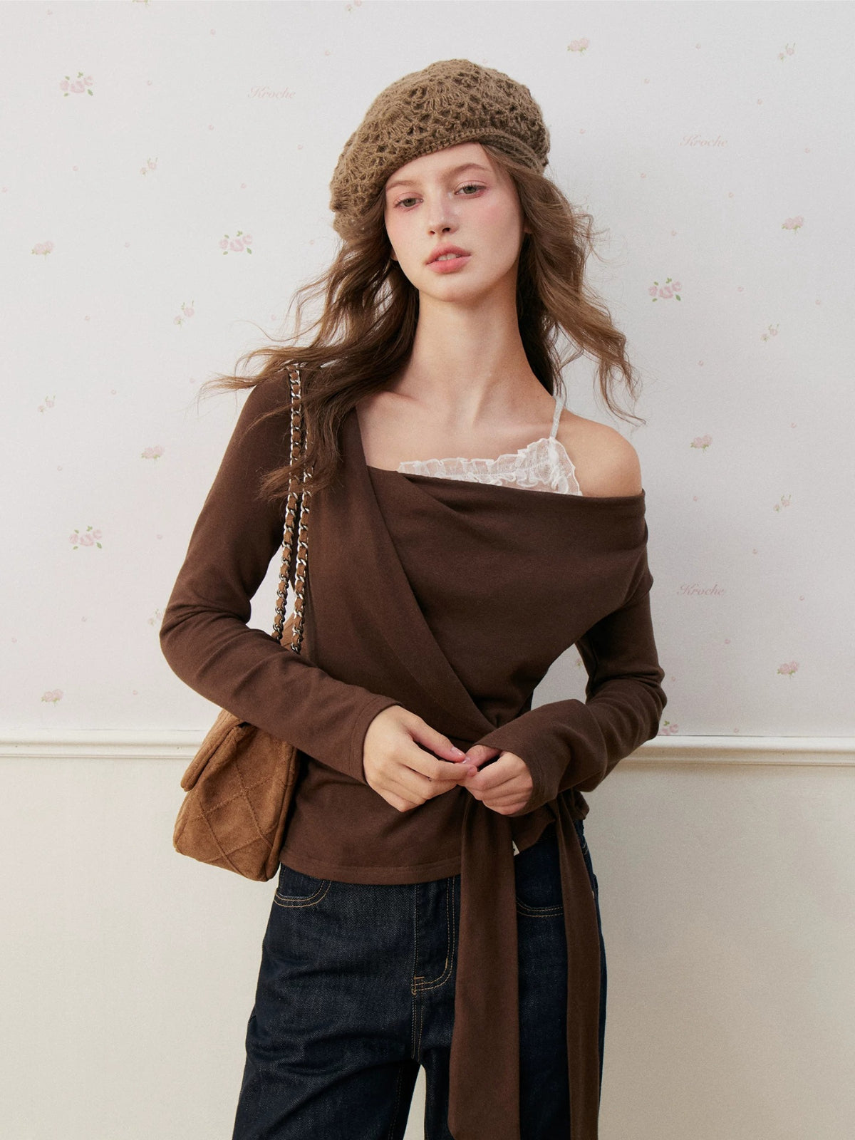 Lace Trim Twist Neck Top