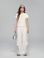 Key Print Contrast-Edge T-shirt