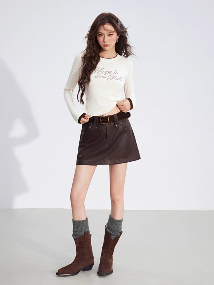 Faux-Layered Rhinestone Letter Fitted T-Shirt