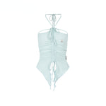 Black & Blue Irregular Drawstring Slimming Tank Top