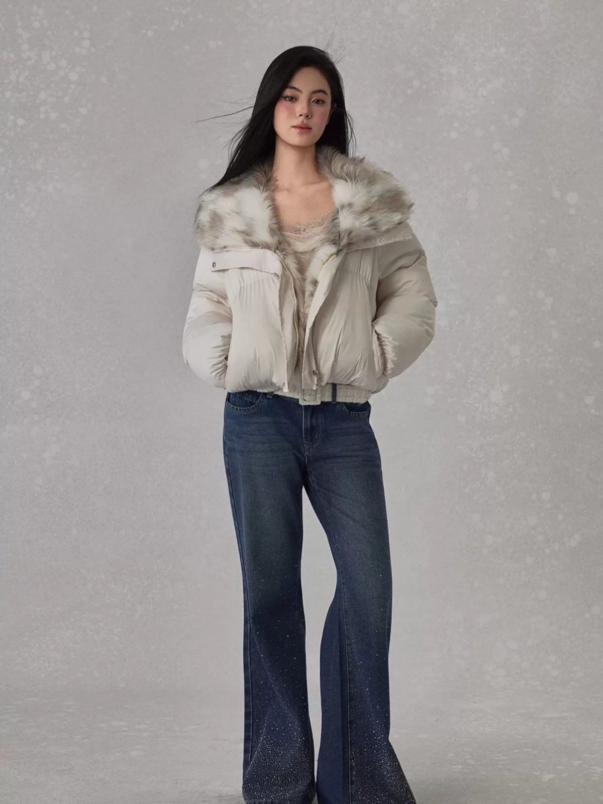 Contrast Fur Collar Puffer Jacket