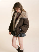Brown & White Fur Collar Parka Jacket
