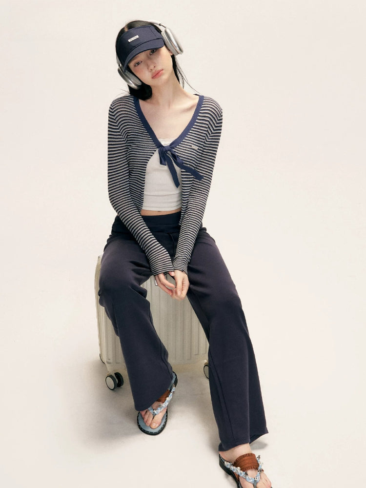 Textured Stripe V-neck Cardigan