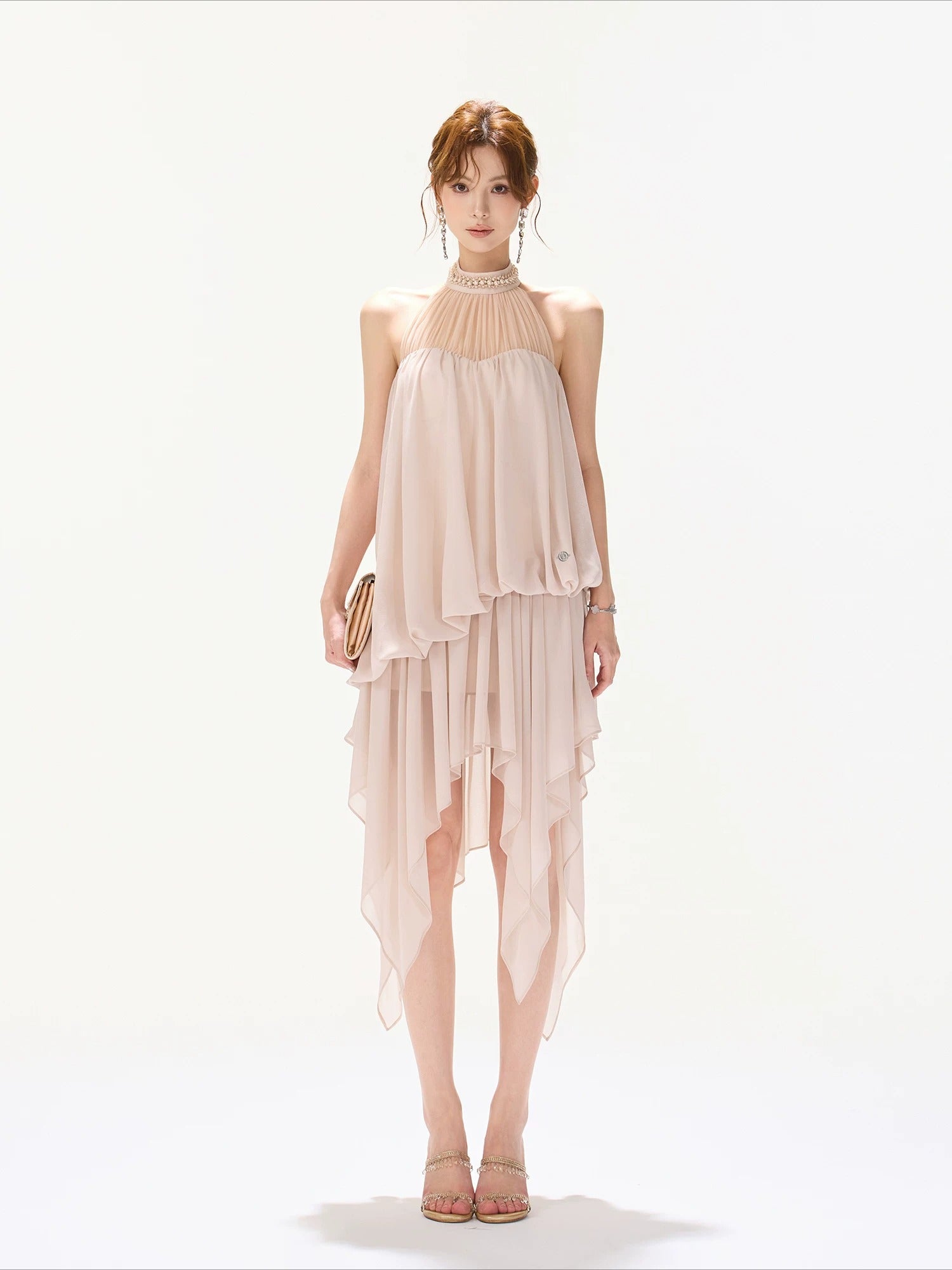 Pink Beaded Halter Dress