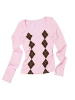 Pink Argyle Knit Top & Shorts Set