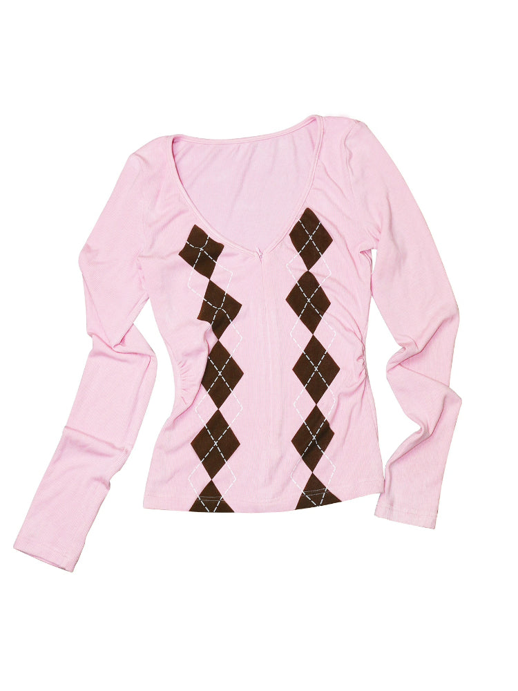 Pink Argyle Knit Top &amp; Shorts Set