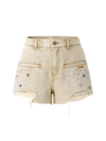 Embroidered Gradient Rhinestone Casual Shorts