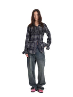 Brushed Plaid Ruffle Pocket Shirt