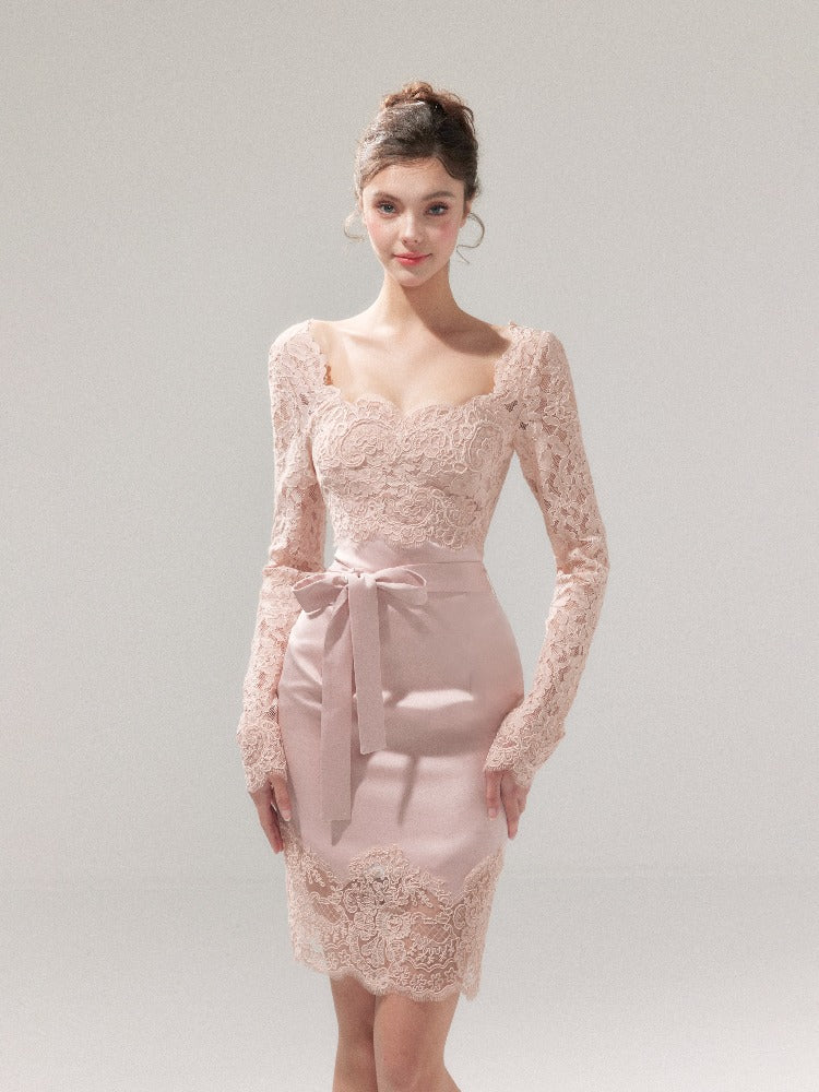 Satin Lace Bodycon Dress