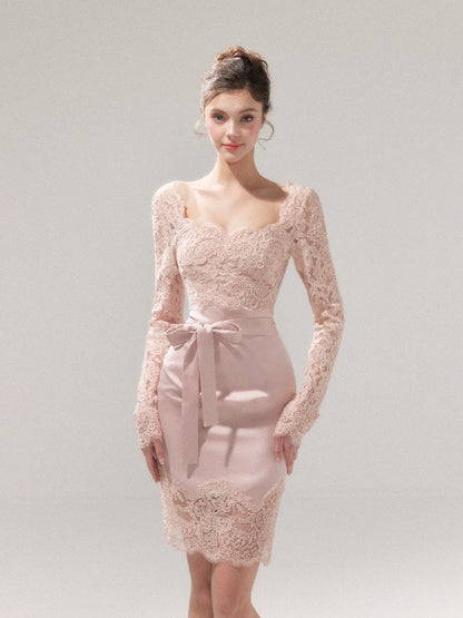 Satin Lace Bodycon Dress