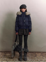 Faux Fur Collar Plaid Down Jacket