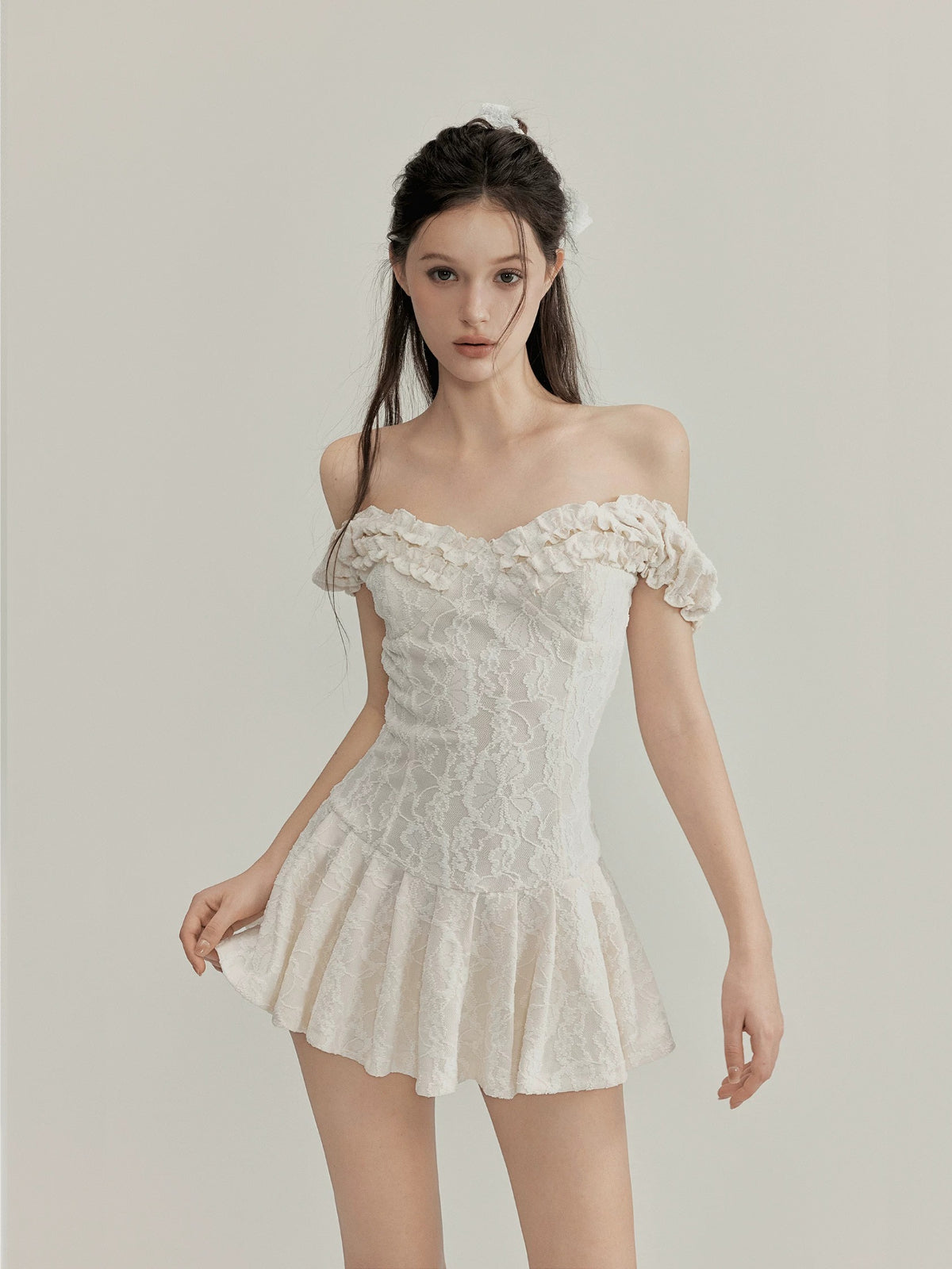 Jacquard Ruffle Mini Dress