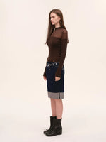 Sheer Mesh Mock Neck Fitted Knit Top