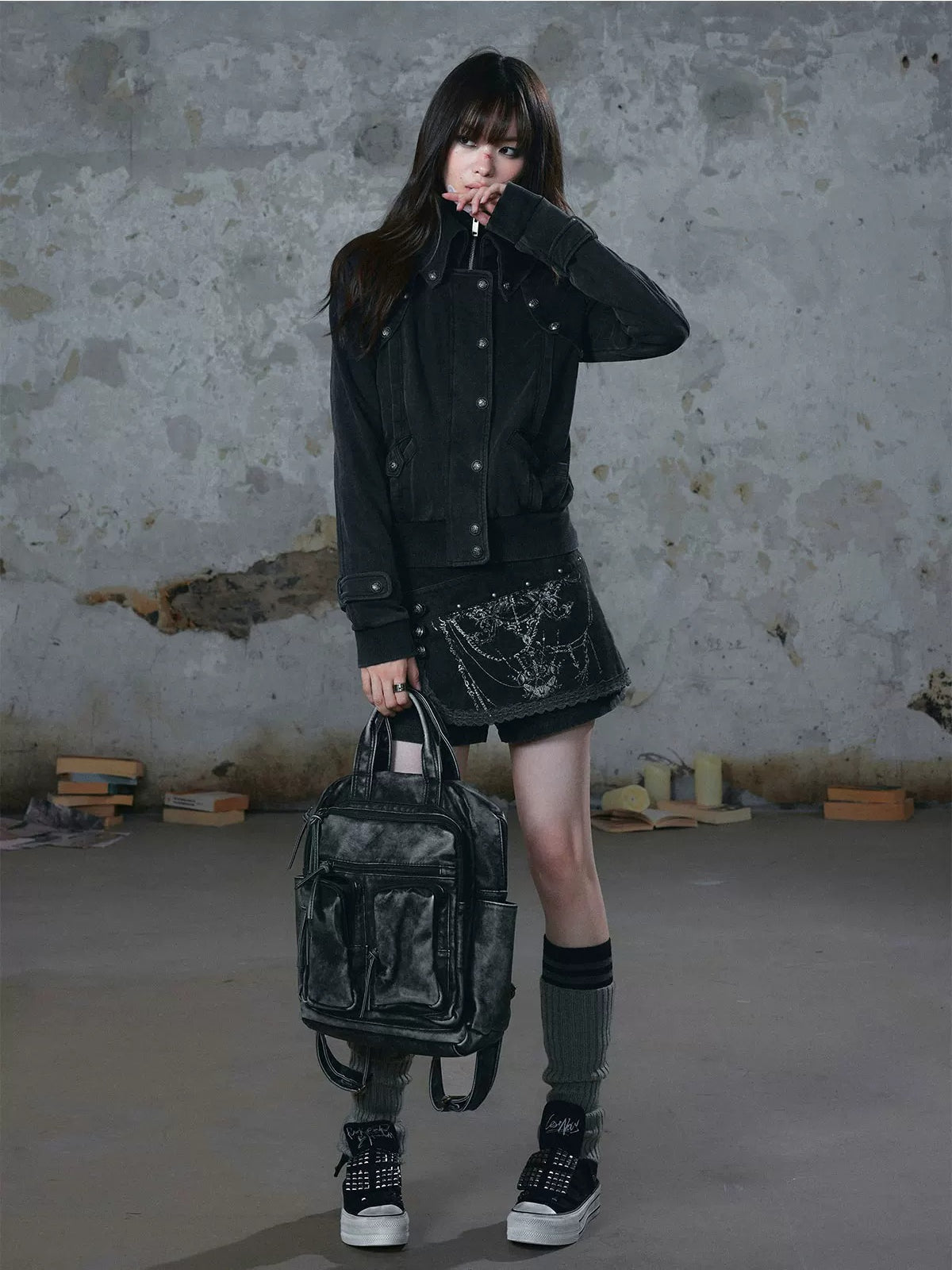 Washed Military Ribbed Crop Jacket