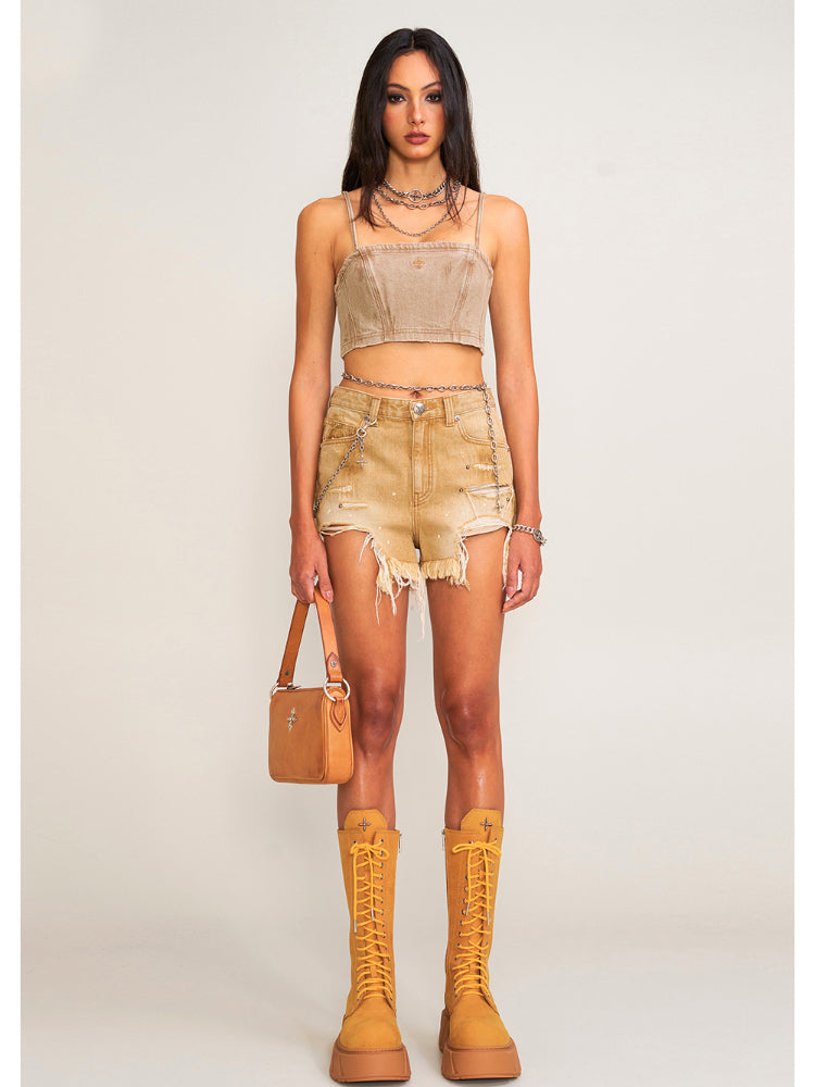 Rage Rush Denim Shorts Wild Cowboy Brown