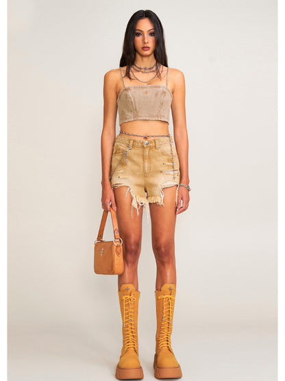 Rage Rush Denim Shorts Wild Cowboy Brown